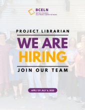 Hiring Flyer. Image of the BC ELN Team in the background with BC ELN logo and the words "Project Librarian: We are Hiring. Join our Team. Apply by July 6, 2024"